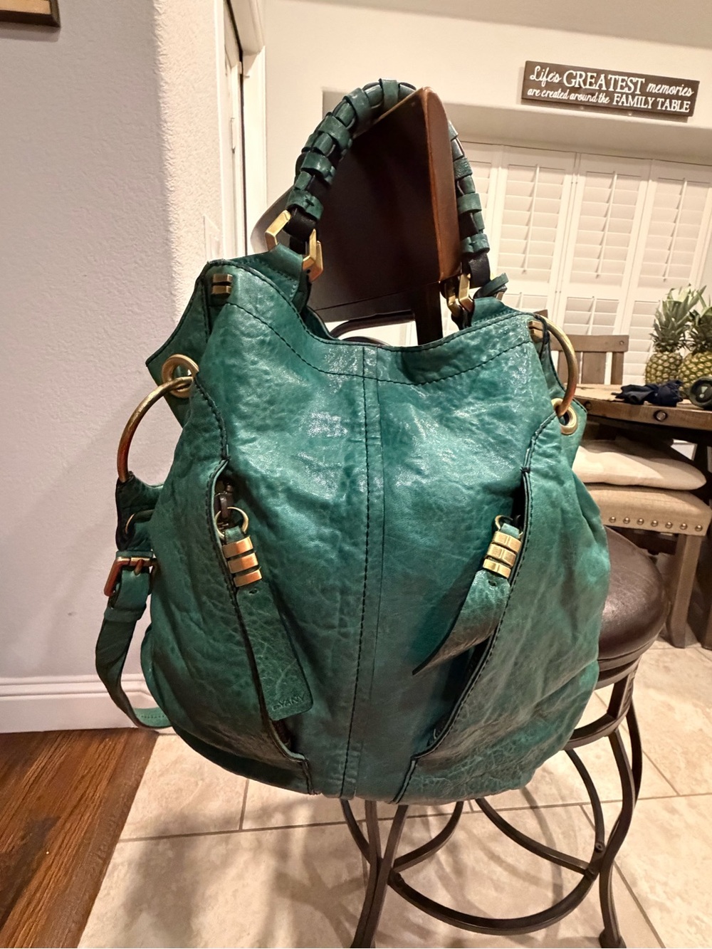 orYANY Teal Green Braided-Handle Hobo Bag